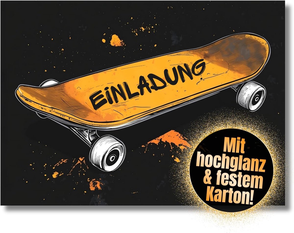 SnelShoppen - Skateboard Uitnodigingskaarten 12 Stuks DIN A6 (10.5 cm x 14.8 cm) - Graffiti Kinderfeest - Makkelijk in te vullen - Perfect voor Verjaa