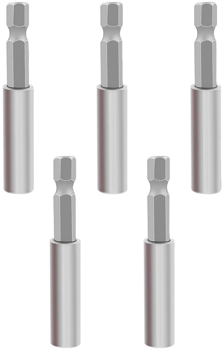 5 stuks magnetische bitverlengingen, 1/4 inch snelwissel, sterke bithouder voor accuschroevendraaiers en handboren, roestvrij staal, 60 mm lengte