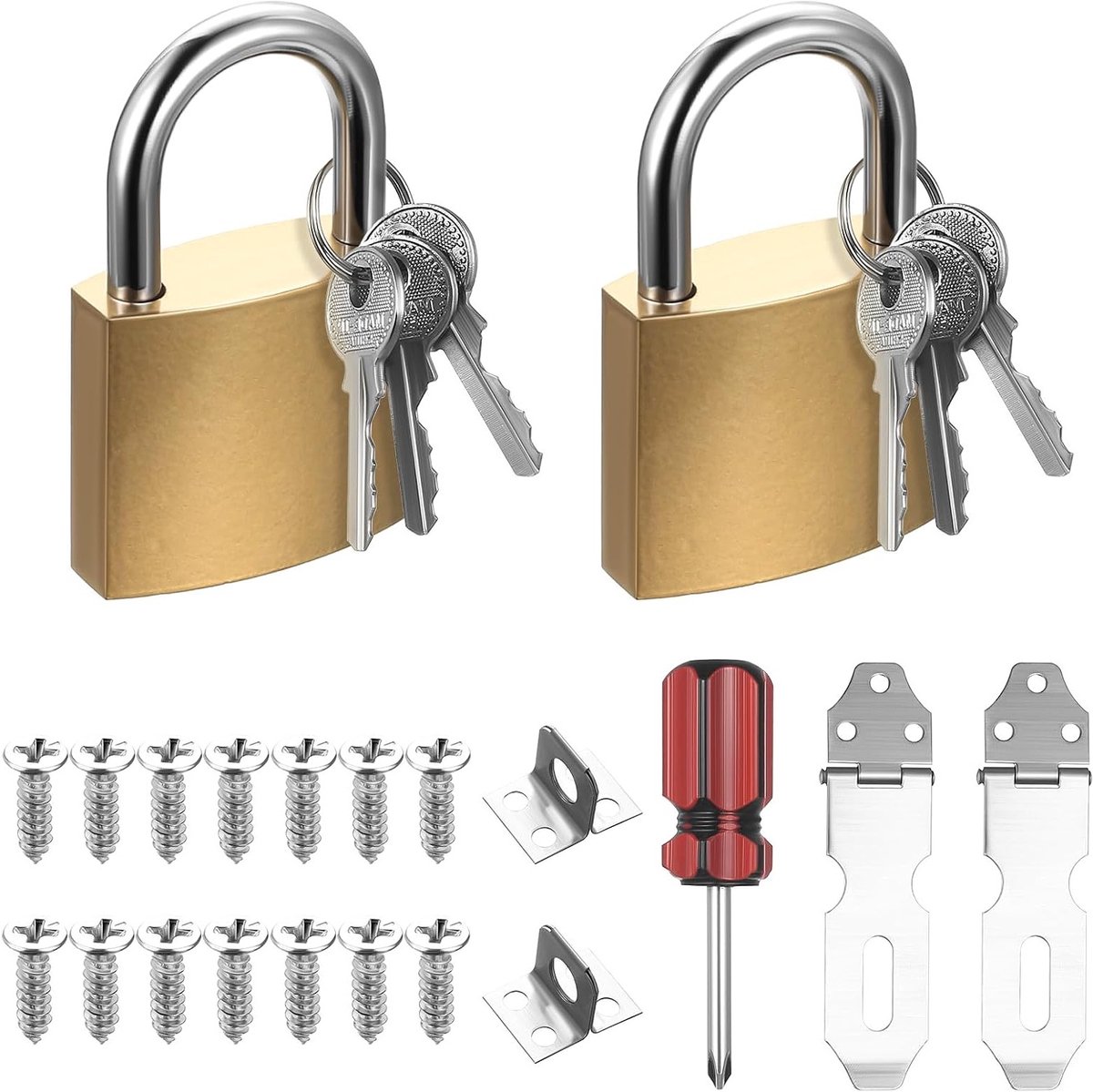 Hangsloten met sleutel, 36,7 mm - Messing kastslot voor reiskoffer, kluisjes en bagagebeveiliging