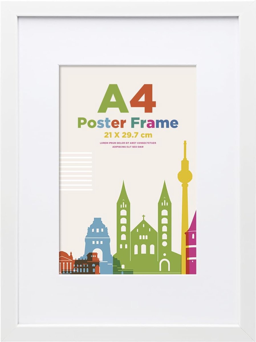 SnelShoppen - A4 Houten Fotolijst met A5 Passepartout, 21 x 29.7 cm, Duurzaam Met Acrylglas voor Muur en Tafel, Wit, Perfect voor Portretten, Thuis, K