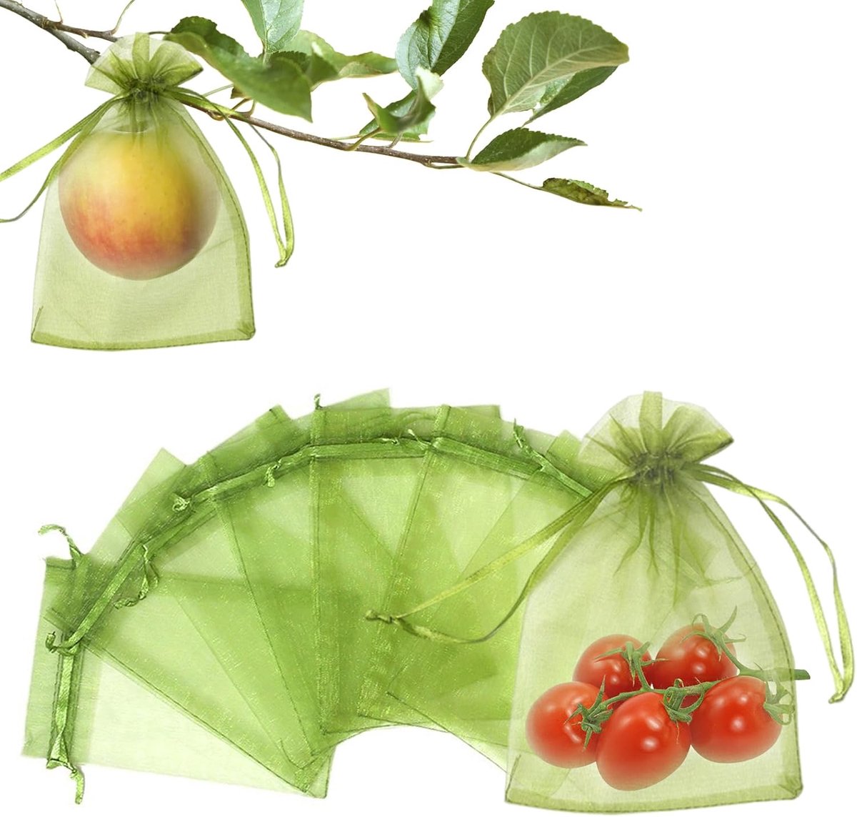 SnelShoppen - 100 Stuks Kleine Druivenbeschermzakken 10 x 15 cm - Organza Zakjes met Trekkoord - Plantenbeschermzakken voor Aardbeien, Bosbessen, Toma