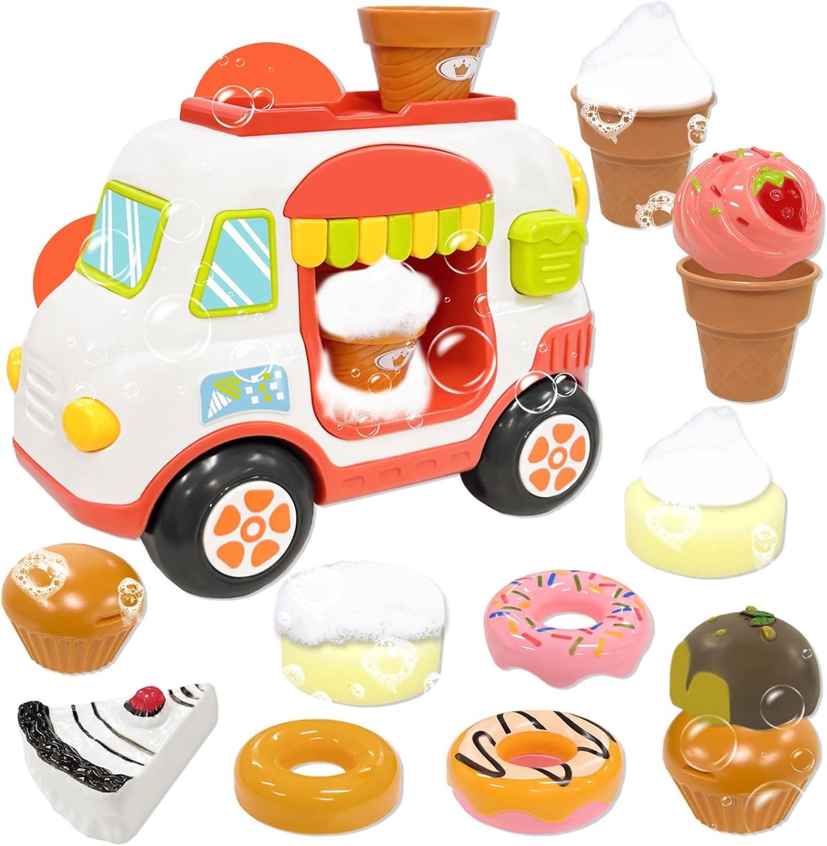 SnelShoppen - Bad Speelgoed Set voor Kinderen - 14 Stuks, IJsjeswagen met Zuignappen, Bellenblaasaccessoires, Water Speelgoed voor Baby's van 3 t/m 6