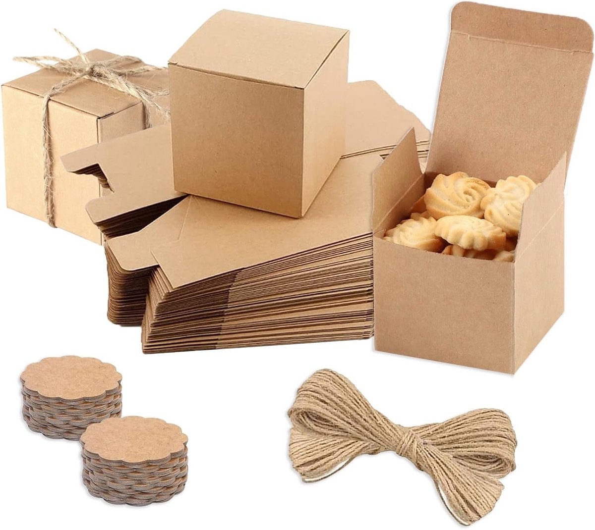 Kleine kartonnen geschenkdozen met deksel, 50 stuks, 5 x 5 x 5 cm, perfect voor cadeaus, verjaardag en feestverpakkingen in kraftpapier