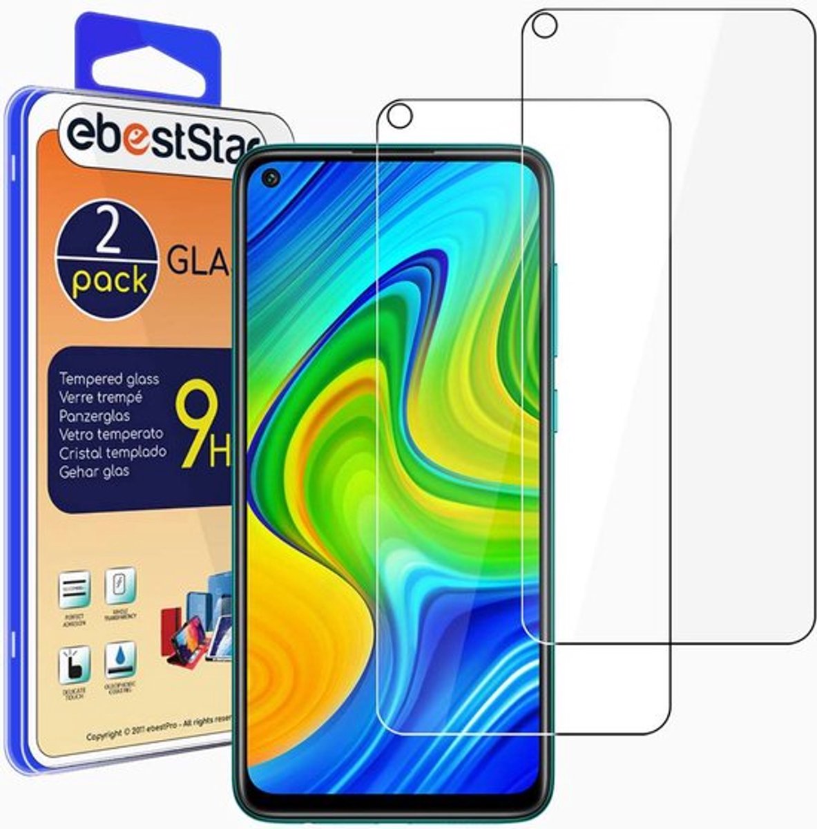 ebestStar - {2 Stuks} Gehard glas geschikt voor Xiaomi Redmi Note 9, Screen Protector Cover, Schermbeschermer Tempered Glass