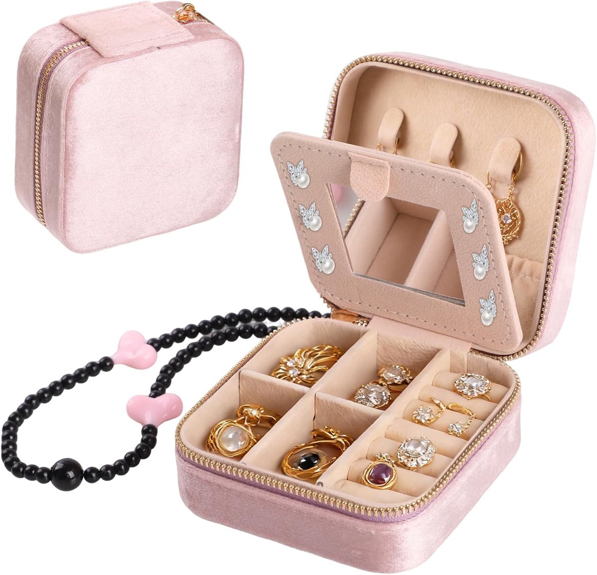 SnelShoppen - Bighan Sieraden Doosje, Kleine Reissieraden Organizer, Draagbare Suede Opbergtas voor Ringen, Oorbellen, Kettingen, Horloge, Lipstick, R
