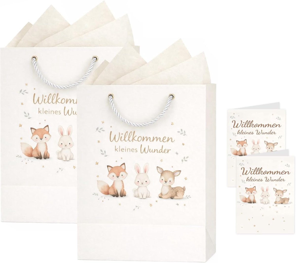 SnelShoppen - Cadeauzakjes voor Baby's 2 Stuks - Welkom Klein Wonder - Met Cadeaupapier en Kaarten - Schattig Ontwerp - 26x22x10 cm - Ideaal voor Gebo