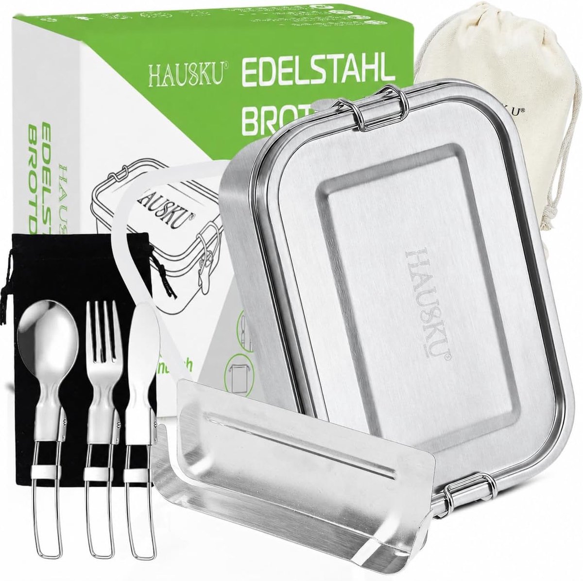 SnelShoppen - RVS Lunch Box met Compartmenten 1400 ml - Levensmiddelenbak met Verstelbare Scheiding, Bestek, Lekvrij, BPA-vrij, Vaatwasmachinebestendi