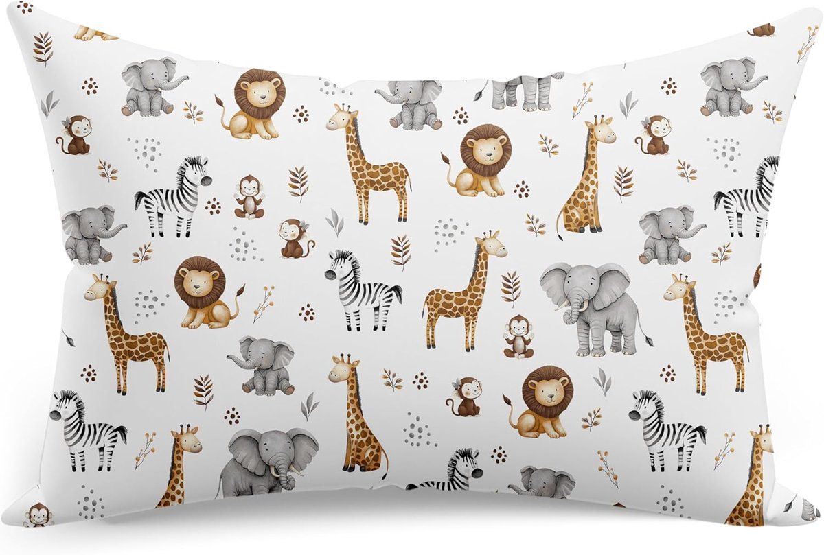 SnelShoppen - Kinderen Kussenhoes 60x70 cm, 100% Katoen, Oeko-Tex, Dubbelzijdig, Safari Motief, Perfect voor Kinderkamer, Gezellig & Comfortabel