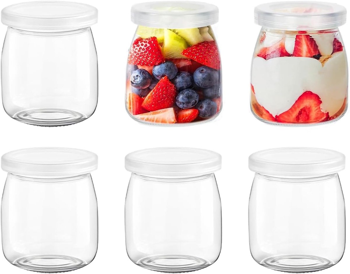 Dessertglazen met deksel - Yoghurt potjes - Thuis bewaren - Vaatwasserbestendig - 6 stuks 200ml - Transparant