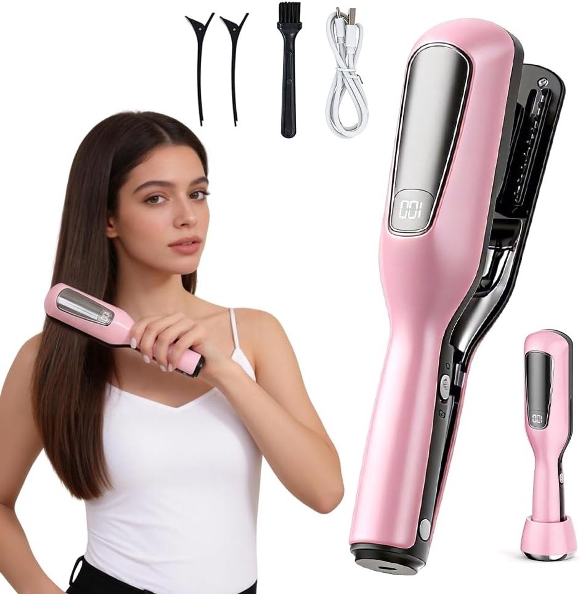 Tondeuse Dubbele Punt - Haar Sheer - Haarpunten Herstellen - Dubbele Tips Technologie - 25.2 cm - Roze