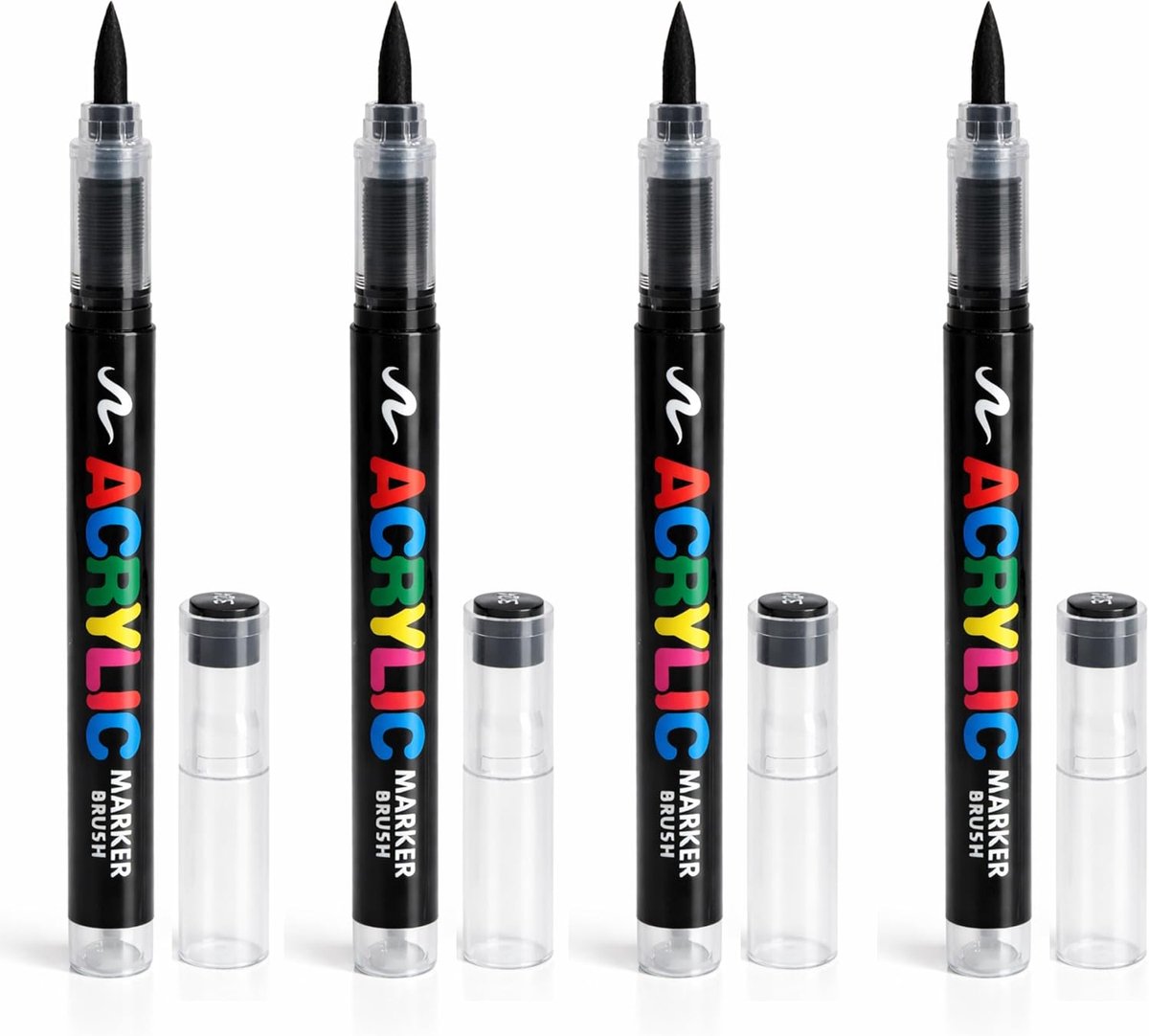 SnelShoppen - 4 Stuks Textielstiften Zwart, Wasmachinebestendig, 1-6 mm, Zachte Punt, Acrylinkt, Ideaal voor T-shirts en Creatieve Projecten