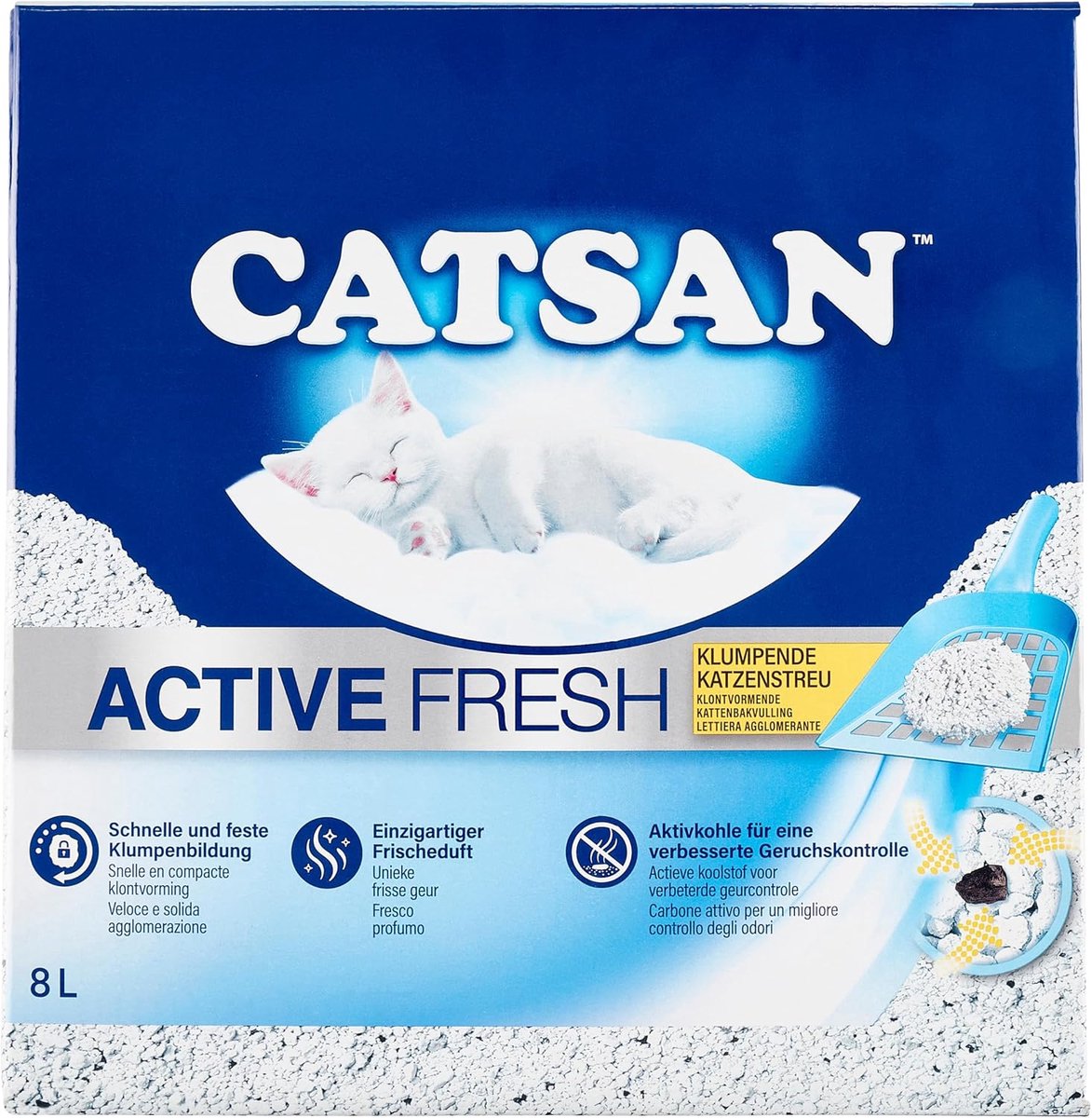 Thijox - CATSAN Active Fresh Kattenbakvulling 8L - Natuurlijke Klei met Actieve Kool - Effectieve Geur- en Vochtbinding voor een Frisse en Schone Katt