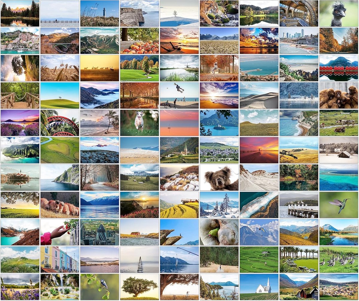 SnelShoppen - 100 Landschap Postkaarten - Diverse Ontwerpen, 15x10 cm, Hoogglans 300gsm Kaartjes voor Feest, Verjaardag, Natuur, Reizen, Wenskaarten