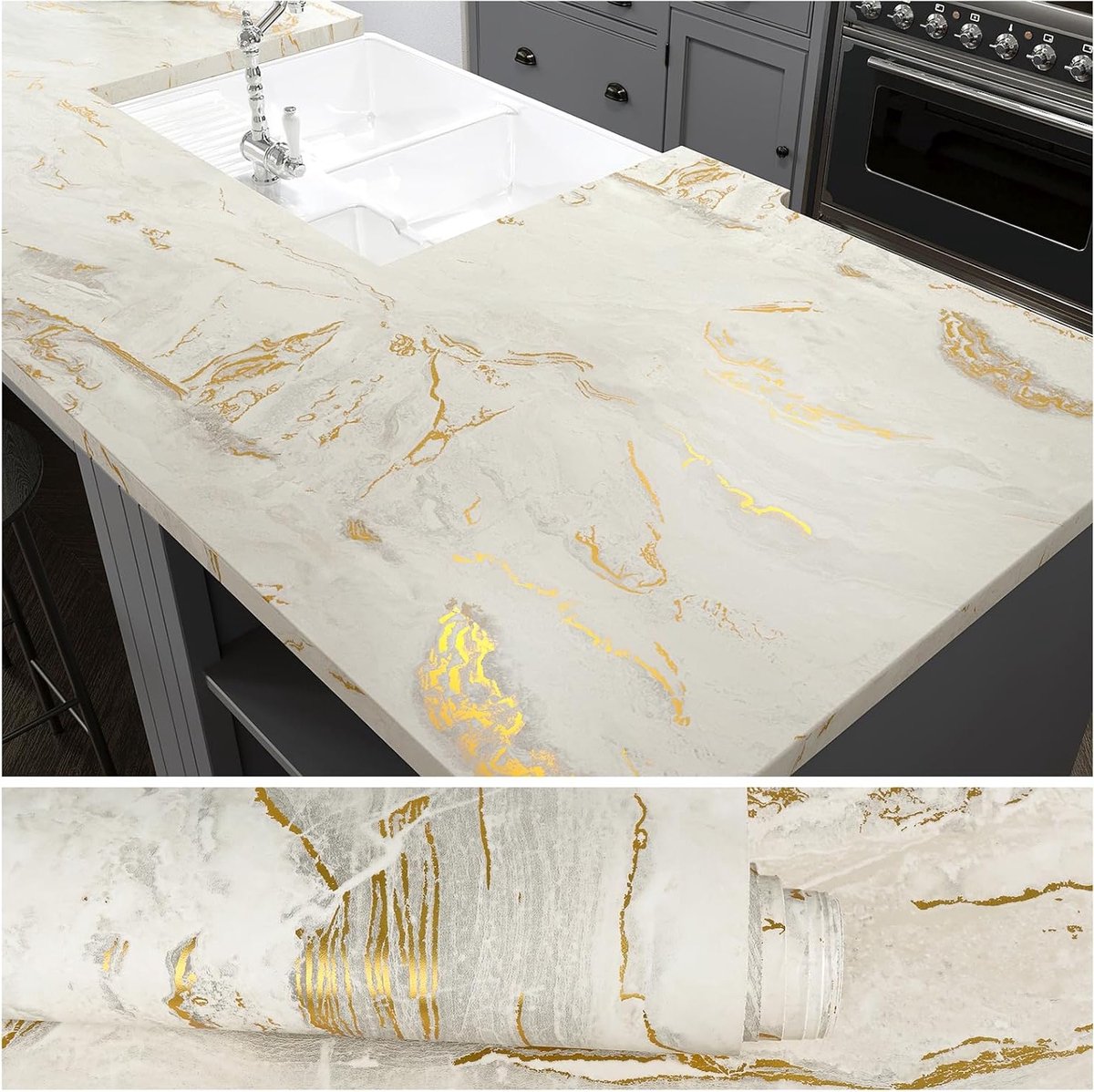 Beige Marmeren Zelfklevend Behang voor Keuken en Badkamer - Waterdicht Vinyl voor Werkbladen en Achterwanden, 40cm x 300cm