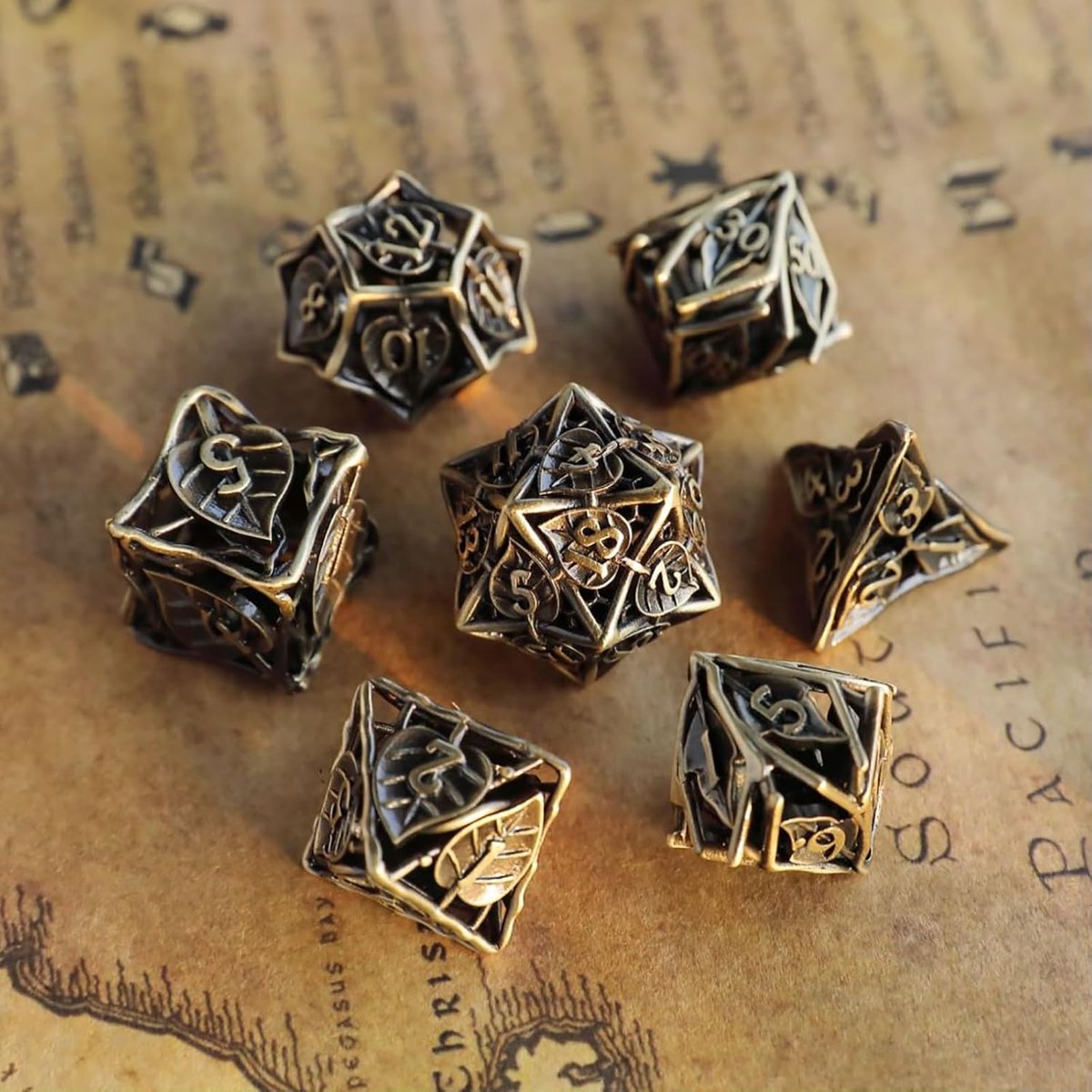 SnelShoppen - Metal DND Dice Set 7-delig Polyhedraal Bronzen Dobbelstenen D20 D12 D10 D% D8 D6 D4 voor Dungeons & Dragons RPG Bord- en Tafelspellen