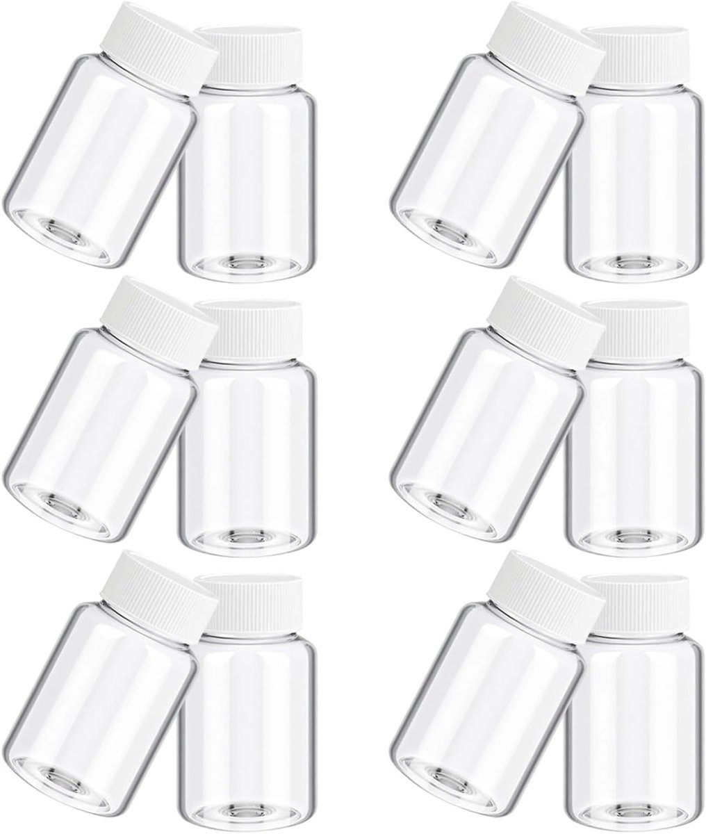 Herbruikbare Plastic Pillendoosjes, Transparante Opbergcontainers voor Poeders en Vloeistoffen, Ideaal voor Reizen en Thuisgebruik, 30 ml, Set van 12
