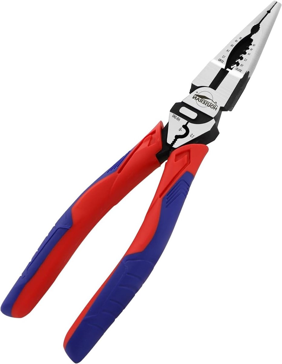 Multifunctionele Langneus Tang met Comfortabele Handvatten - 20cm Draadknipper, Strip- en Krimpfunctie voor Elektriciens, Sieradenmaken en Klussen