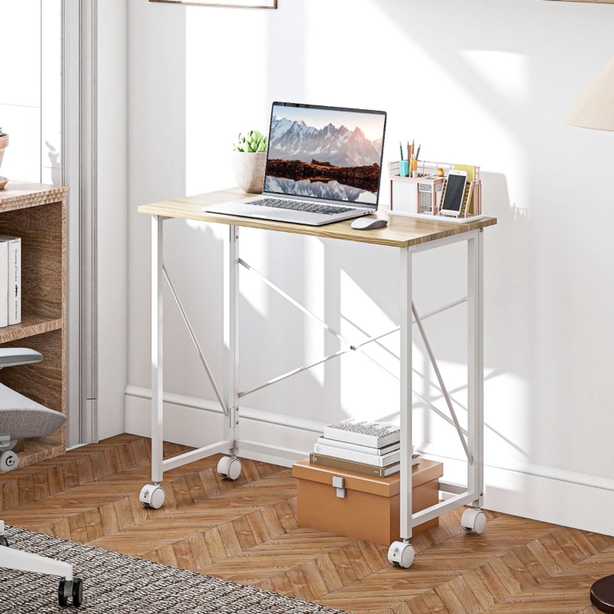 MODENUIT Bureau - Klapbaar Met Wielen - Voor Studie En Thuiswerk In Kleine Ruimtes - MDF En Staal - 80x40x75 Cm