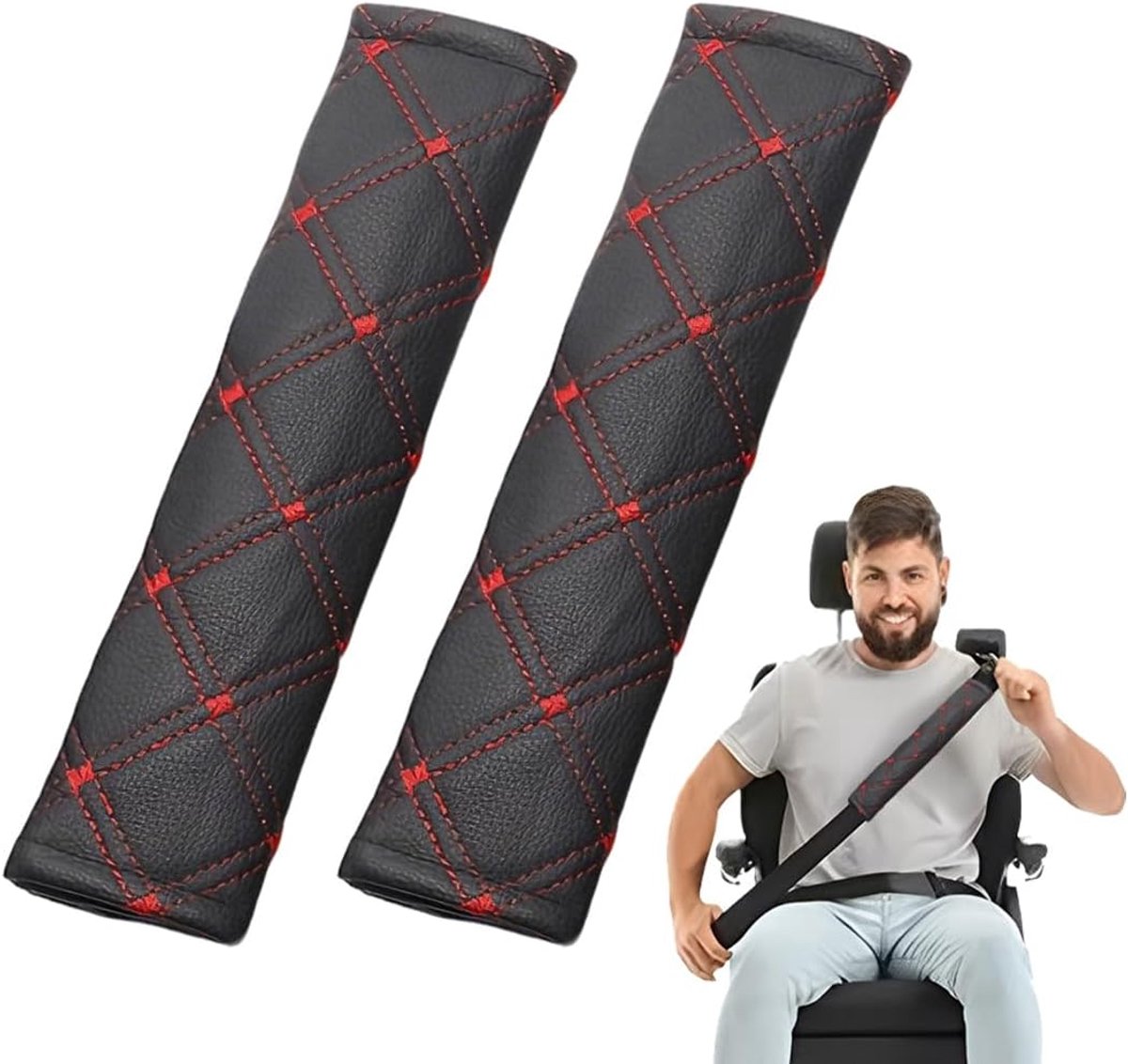 SnelShoppen - Auto Veiligheidsriem Beschermers Set van 2, Zwart en Rood, 250 x 60 mm, Verwijderbare Schouderkussens voor Volwassenen en Kinderen, Kuns