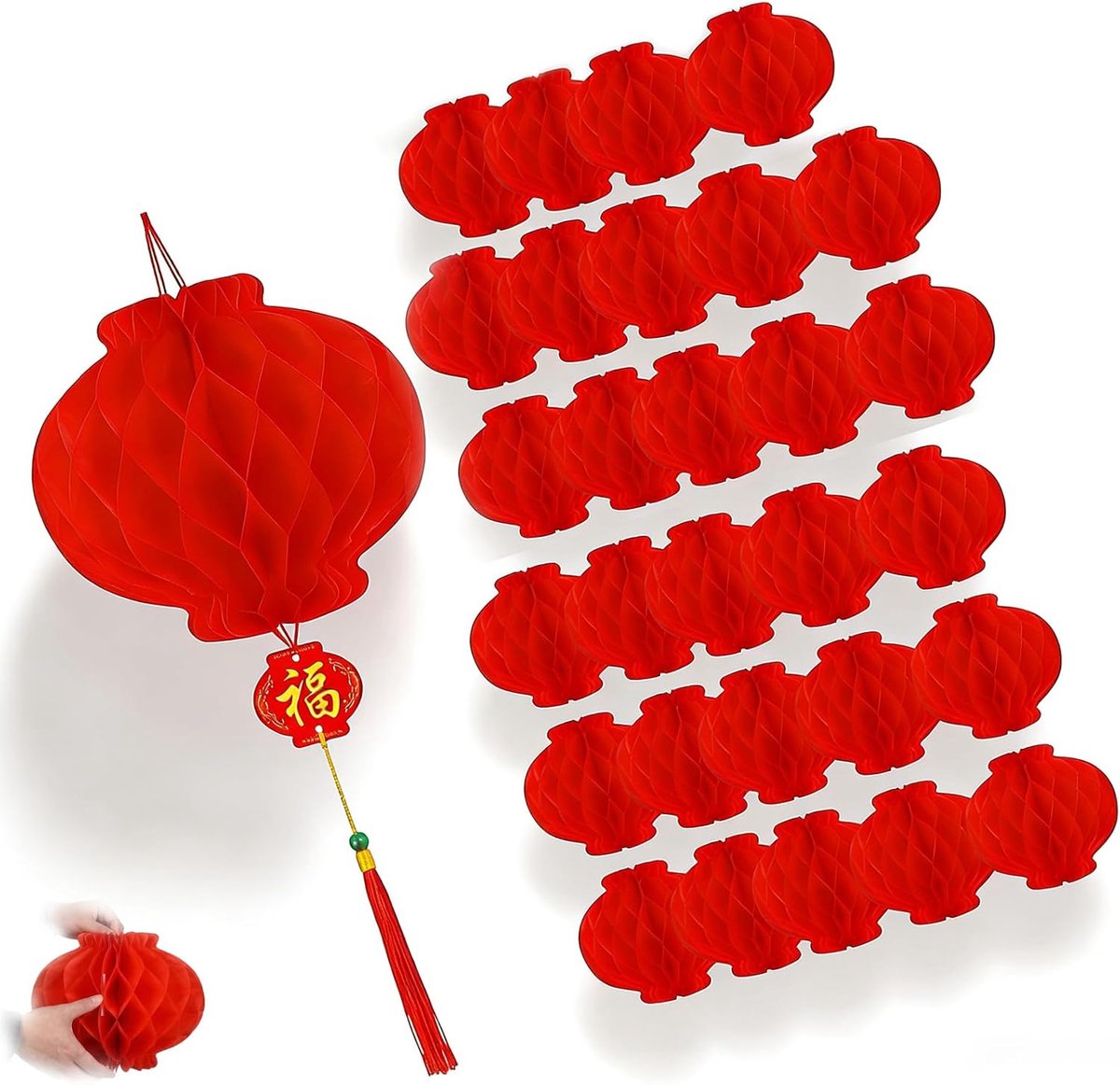 SnelShoppen - 30 Stuks Rode Papieren Lantaarns - Vouwbare Waterdichte Decoratie voor Chinese Nieuwjaar en Feesten - 15 * 36 cm - Perfect voor Spring P