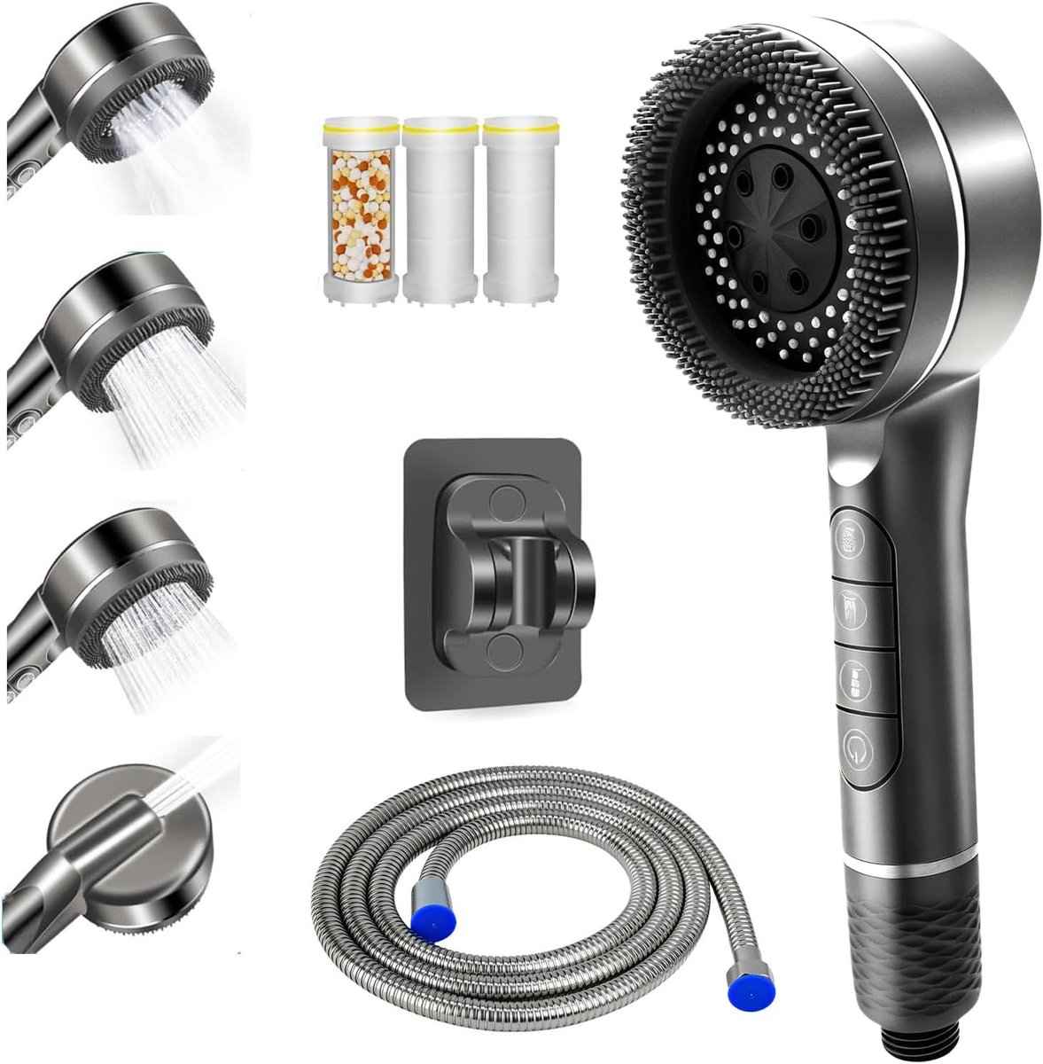 SnelShoppen - Handdouche met Filter - Hoge Druk Shower Head met 1.5 m Slang - Waterbesparend met Filtratie - 4 Stralen - Stopfunctie - Energiezuinige