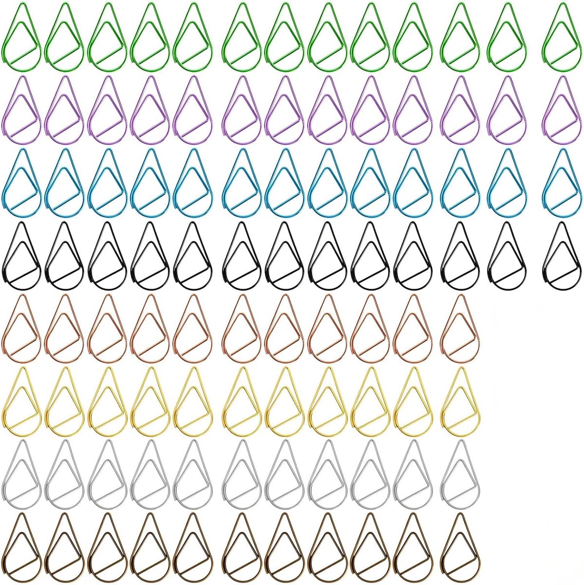 SnelShoppen - Paperclips Waterdruppelvorm Klein 280 Stuks Metaal 8 Kleuren voor Kantoor Organisatie en Boeken
