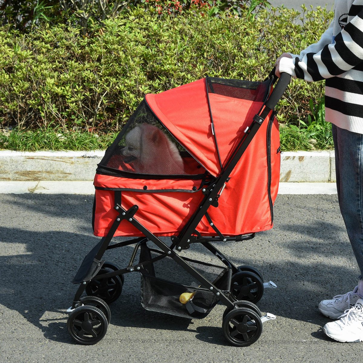 COVREO Hondenbuggy 76,5x52x95 cm rood polyester, opvouwbaar met 4 wielen voor kleine honden