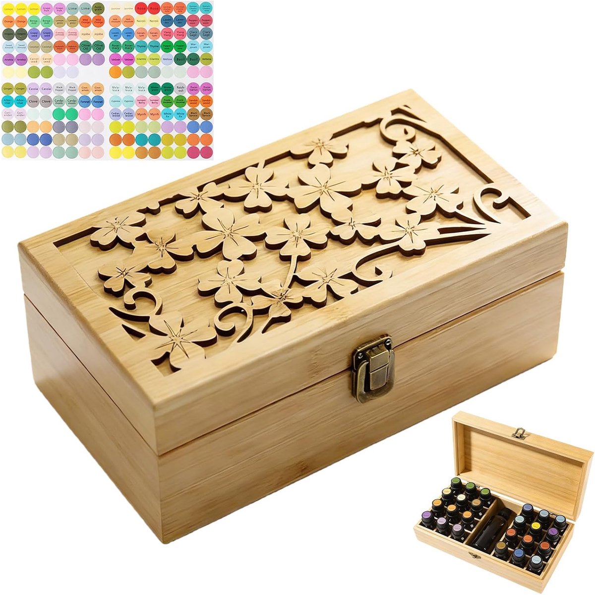 SnelShoppen - Houten Essentiële Olie Opslagdoos, 25 Gaten, Draagbare Organizer, Natuurlijke Bamboe, Voor 5/10/15ml Essentiële Oliën, Nagellak, Geur Ol
