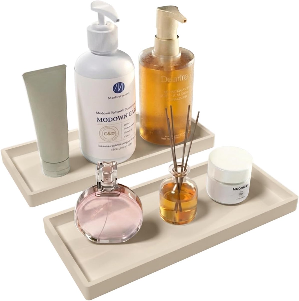 SnelShoppen - 2 Pcs Keuken Gootsteen en Vanity Tray, 30 x 10 cm Decoratieve Silicone Organiser, Beige voor Badkamer en Keuken, Ideaal voor Lotionfless