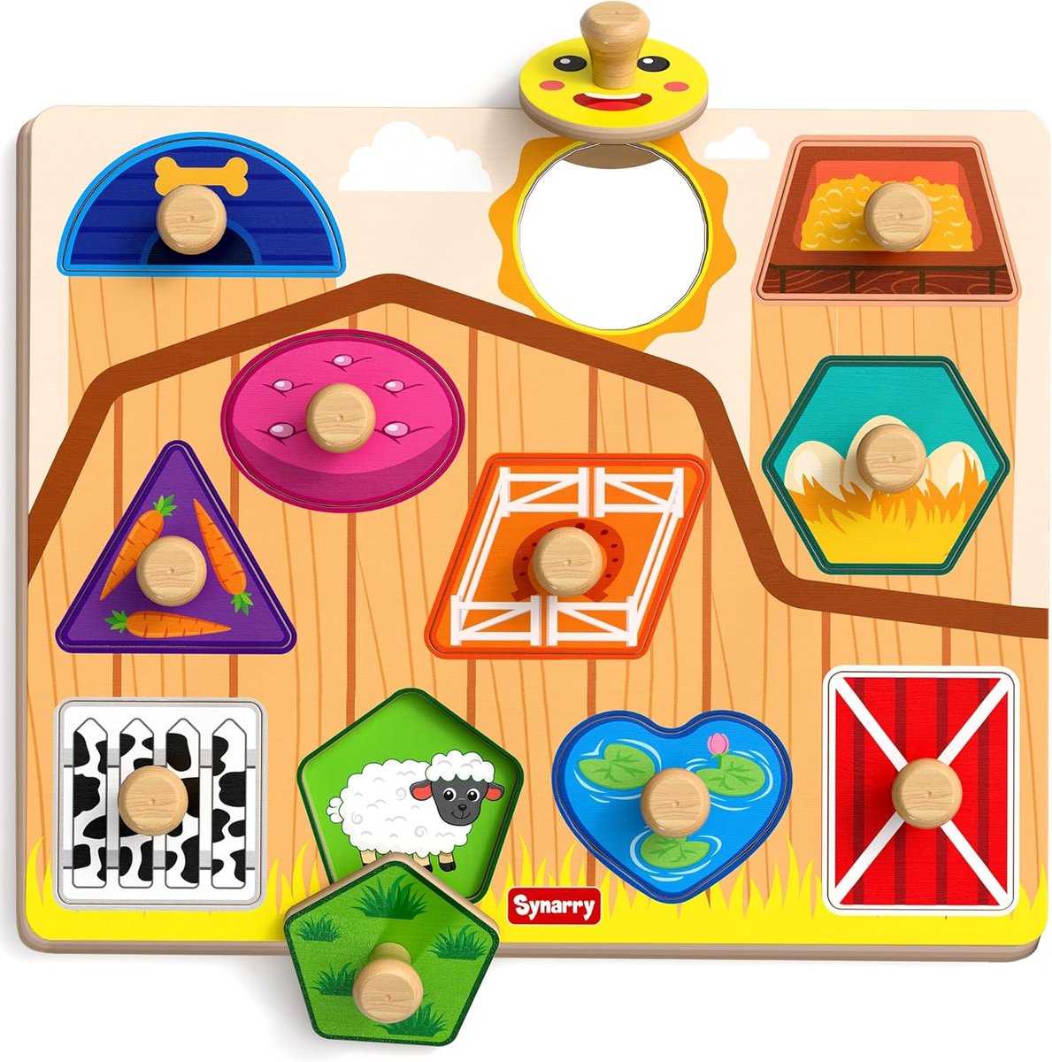 SnelShoppen - Boerderijdieren Peuterpuzzels Houten Puzzels voor Peuters 1-3 Jaar, Jumbo Knop Puzzel, Babypuzzels 12-18 Maanden, Fijne Motoriek en Vorm