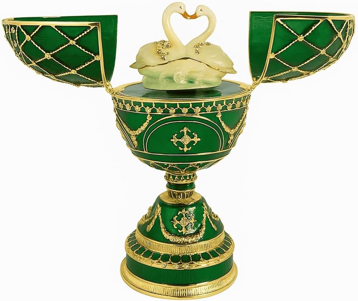 SnelShoppen - Fabergé-stijl Eieren Muziekdoos Sieradenbox met Twee Zwanen 17 cm Groen - Luxe Decoratie en Cadeau Ideaal voor Feestdagen