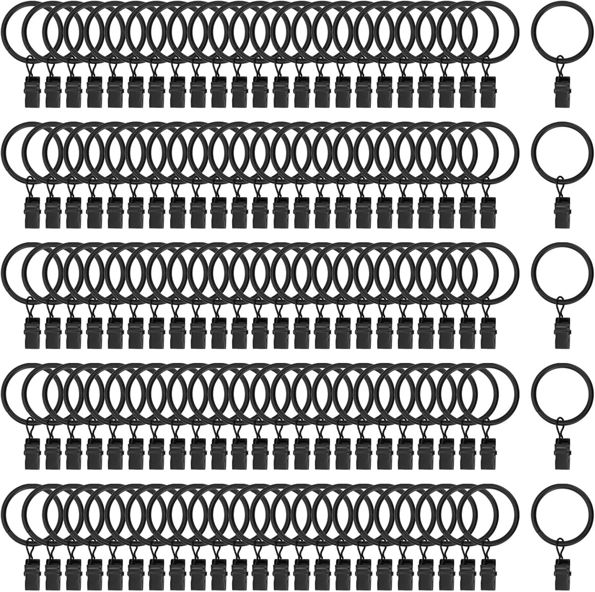SnelShoppen - 120pcs 32mm Zwarte Metal Curtain Rings met Clips voor Gordijnen - Sterke IJzeren Gordijnringen voor Diverse Materialen en Gewichten - Pe
