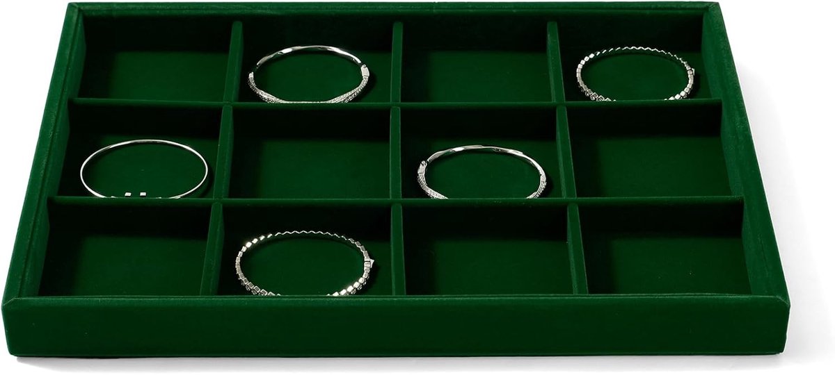 SnelShoppen - Vintage Groene Velvet Sieraden Organizer met 12 Dozen - Sieradenopslag, Sieraden Schatulle, Perfect voor Thuis of Winkels