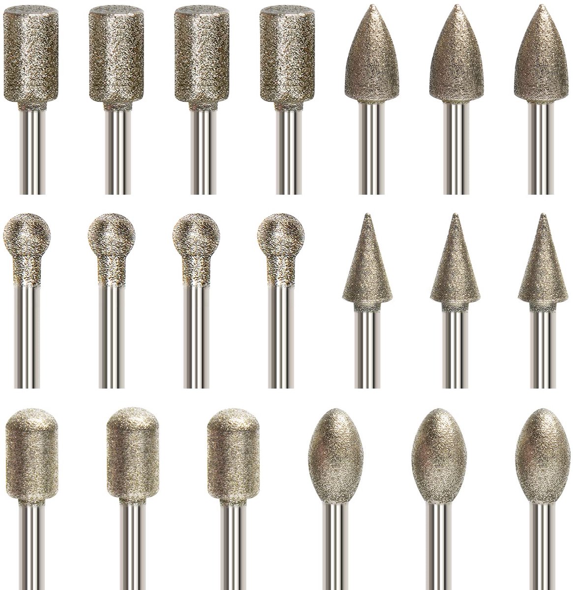 SnelShoppen - 20-delige Diamant Slijpset Voor Dremel - Diverse Vormen Voor Hout, Steen, Glas & Keramiek - 3mm Schacht - Perfect Voor Polijsten & Slijp