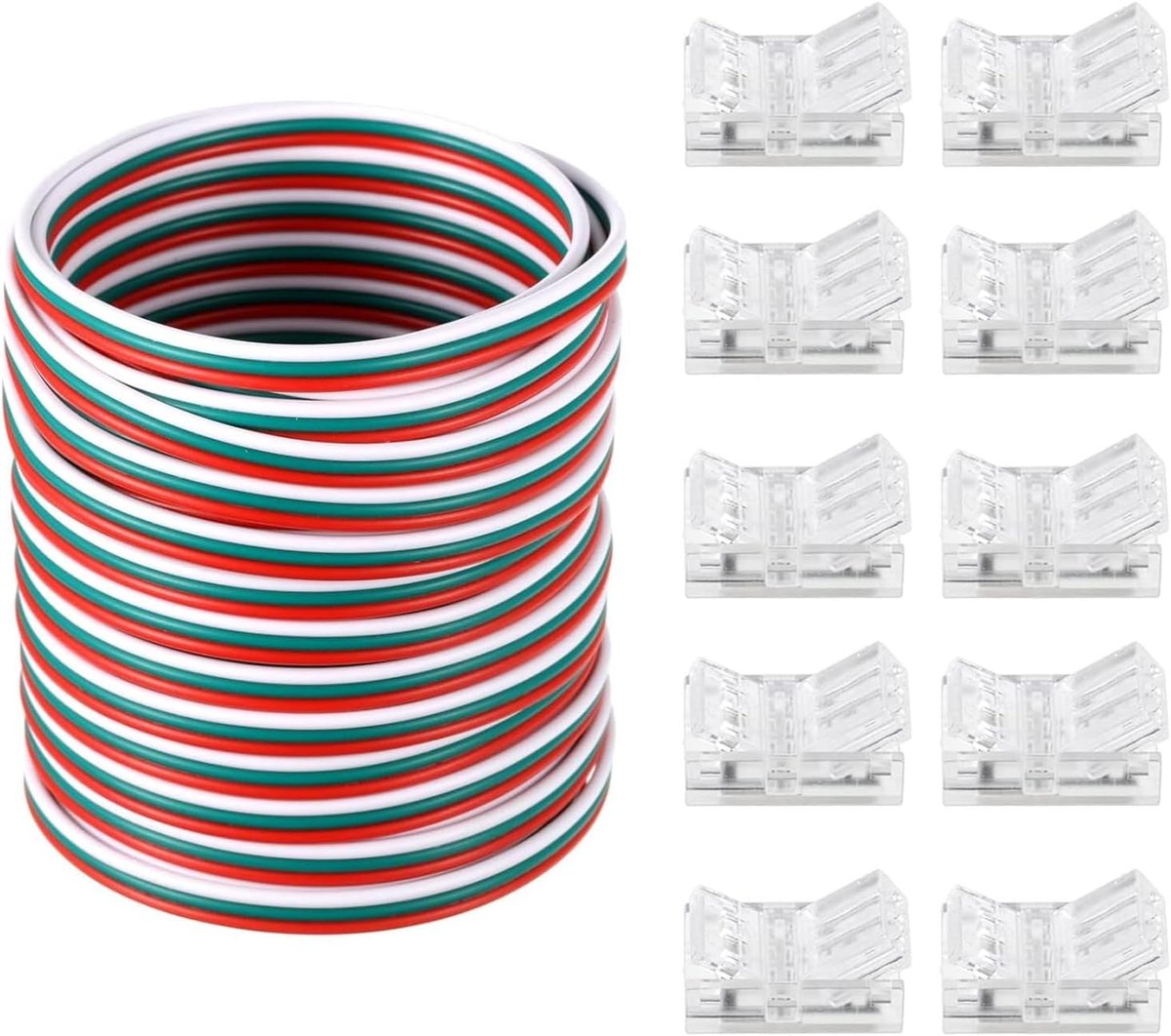 SnelShoppen - 3-Pin LED Strip Connector Set 10 mm - 10 Stuks + 5 m DC 12V-24V Verlengkabel voor WS2811 WS2812B - Perfect voor Feesten, Tuin en Decorat