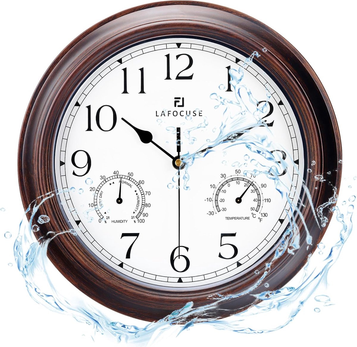 SnelShoppen - Retro Wandklok met Thermometer en Hygrometer - 30cm Mahogany Kleur - Stijlvolle Analoge Klok voor Keuken, Woonkamer, Slaapkamer en Kanto