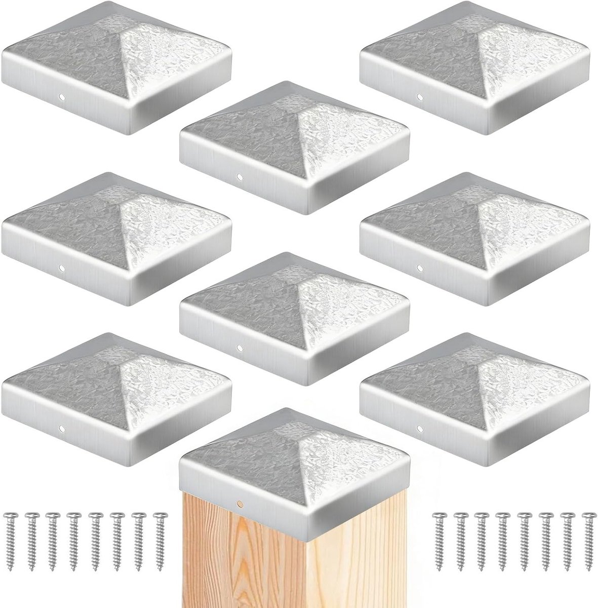 8 stuks verzinkte paaldoppen 9 x 9 cm van metaal | Roestvrijstalen afdekkappen voor hekpaalen, beschermkap voor houten palen, vierkante paalkappen