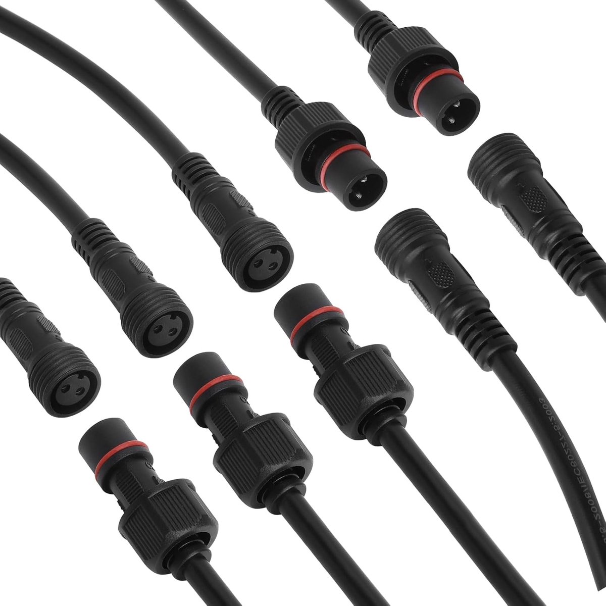 SnelShoppen - 2-Pin Plug Waterproof 12V met 16 AWG Kabel, 20 cm, IP65 Verbinding voor Buiten, 5 Paar Aansluitingen, Schroefbaar, Perfect voor Tuin en