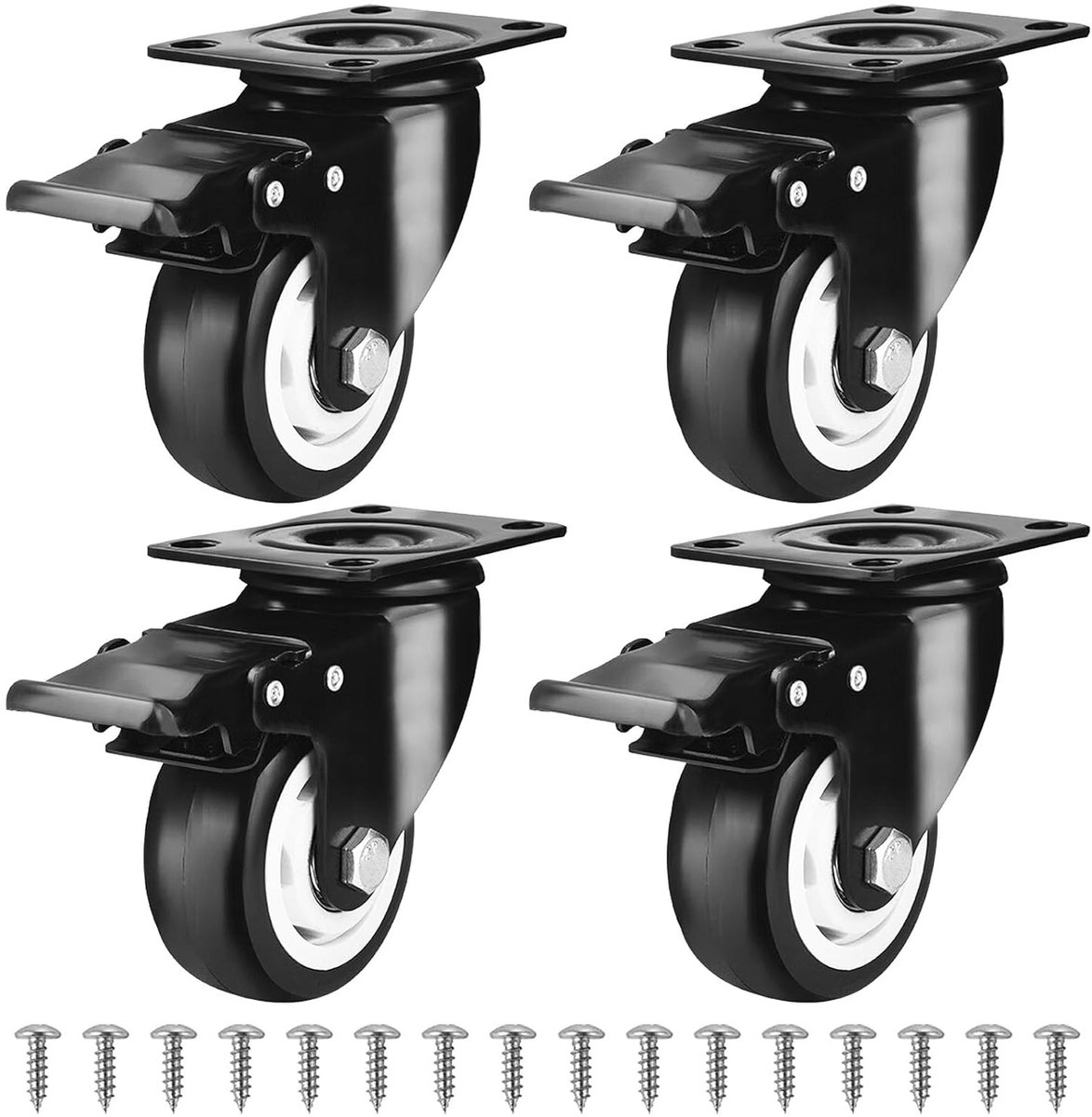 SnelShoppen - 4 Stuks Meubelwielen met Rem, 50mm Zwenkwielen, Geluidsarm, Non-slip Rubber, 360 Graden Rotatie, Geschikt voor Binnengebruik