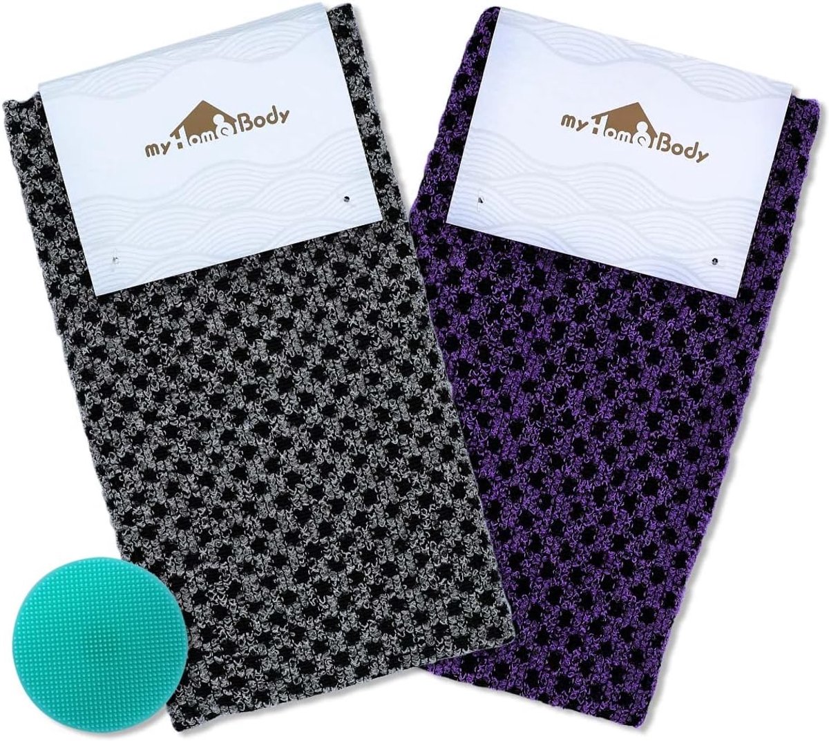 SnelShoppen - Extra Long Exfoliating Washcloth Set van 2, Exfoliërende Douchedoek, 43 Inch Achterrug Scrubber, 3D Textuur, Obsidiaan en Rozijnen, Incl