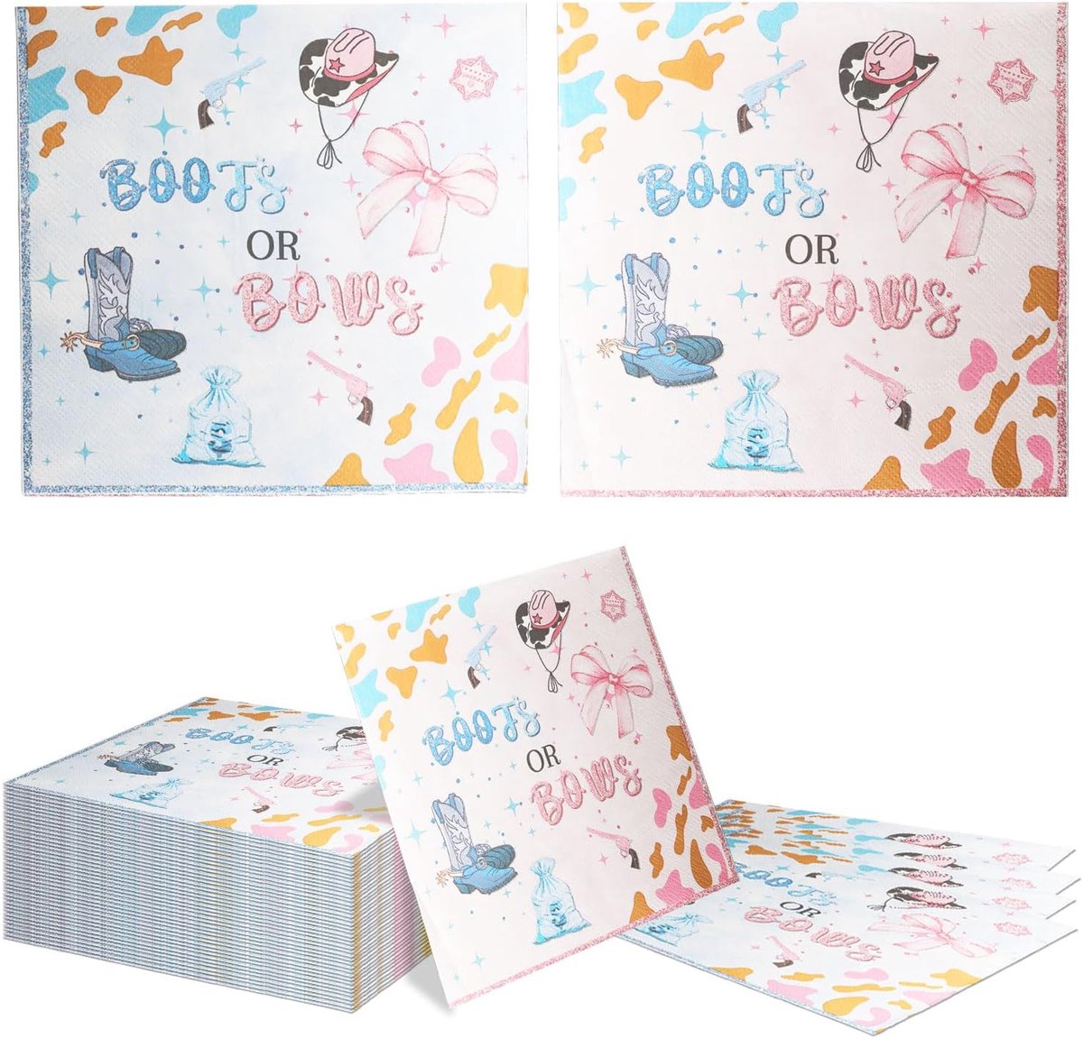 SnelShoppen - 40 Stuks Denim Look Papieren Servetten Blauw Roze voor Gender Reveal Baby Feesten, Kids Baptism en Verjaardagen - Wegwerp Servetten voor