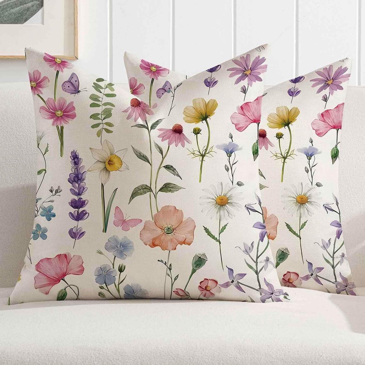 Kleurvolle Bloemige Kussenhoezen 40 x 40 cm voor Sofa en Tuin - Set van 2 Decoratieve Kussens voor Woonkamer en Buitenruimte
