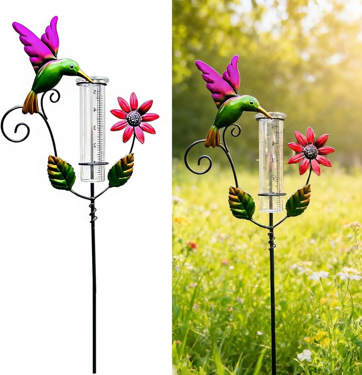Regenmeter Tuin - Neerslagmeter - Tuinonderhoud Meten - IJzeren Frame - 119 cm Hoog - Gekleurd