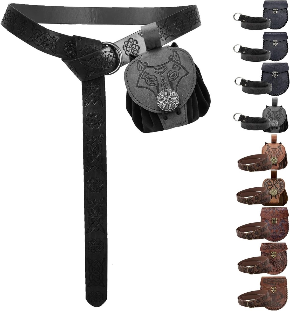 Hippie Riem en Tas van Faux Leer voor Middeleeuwse Kostuums en Rollenspellen voor Mannen en Vrouwen - Zwart Accessoire voor Viking en Renaissance Thema's