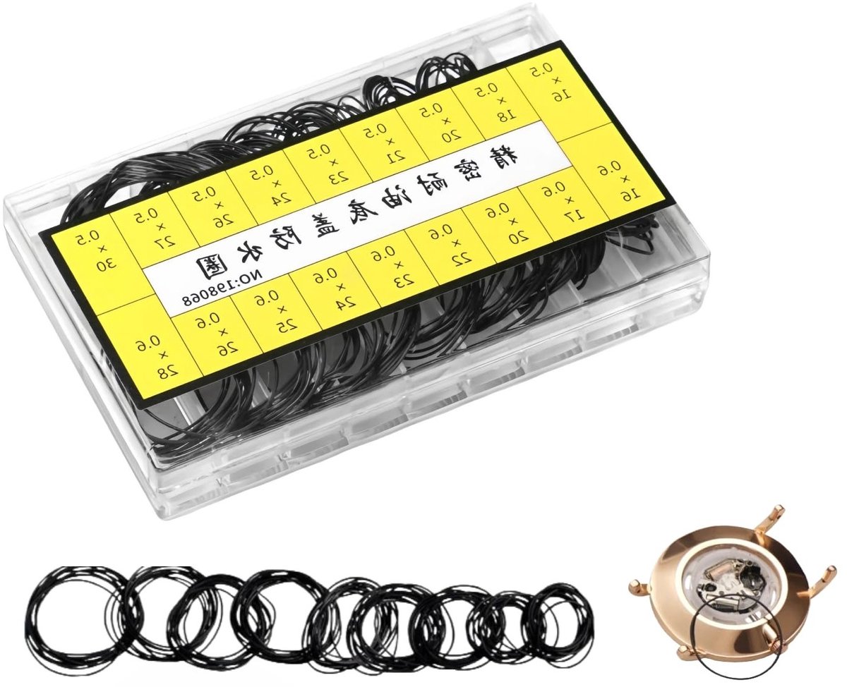 180 Stuks O-Ring Set voor Horlogeherstel, Waterdichte Rubber Seals, Diverse Maten 0.5mm/0.6mm voor Horlogemakers en DIY Projecten