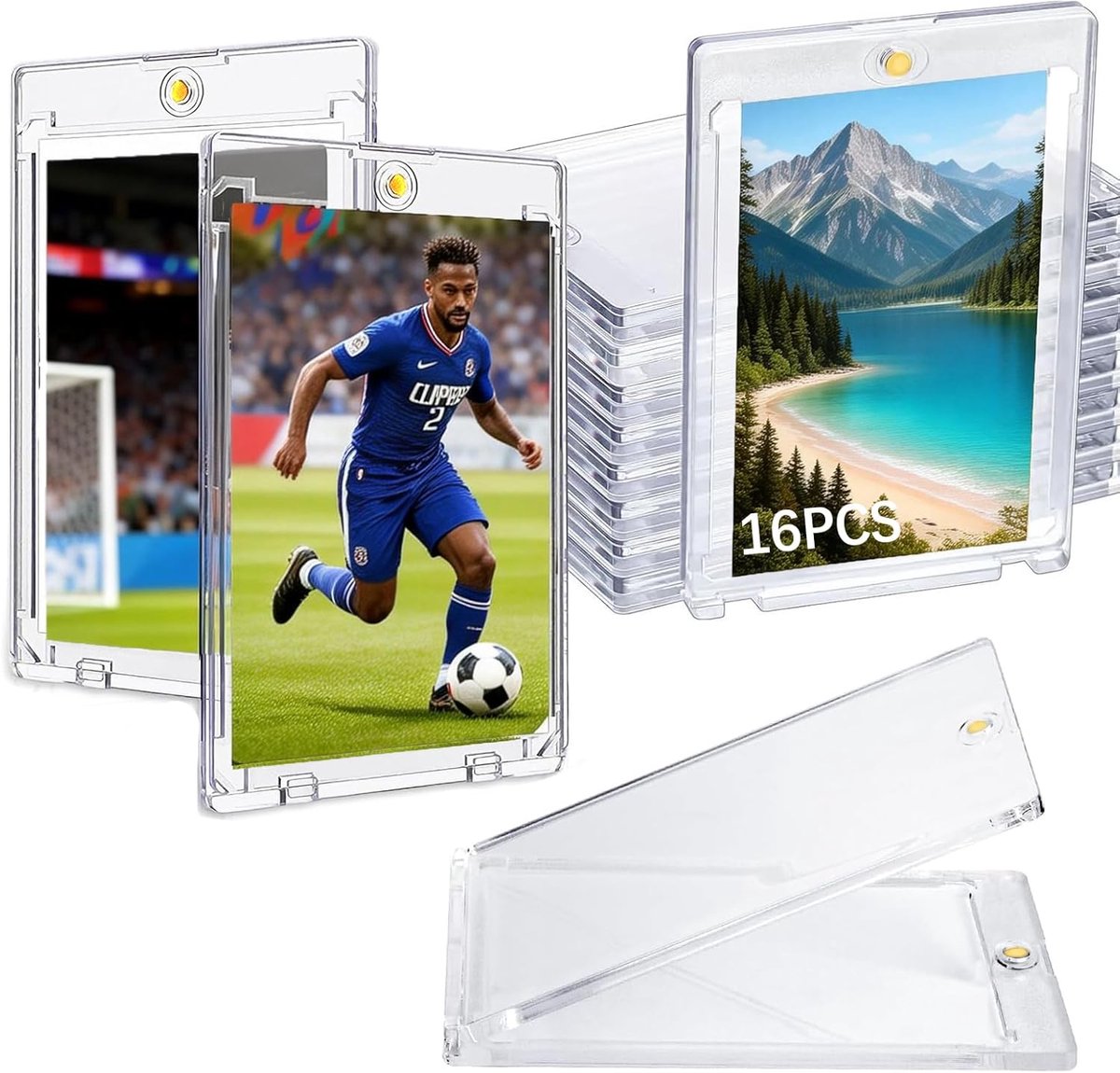 SnelShoppen - Set van 16 Magnetische Kaarthouders 35PT, UV-Beschermende Transparante Opbergdozen voor Sport- en Magic Kaarten, Veilig en Duurzaam