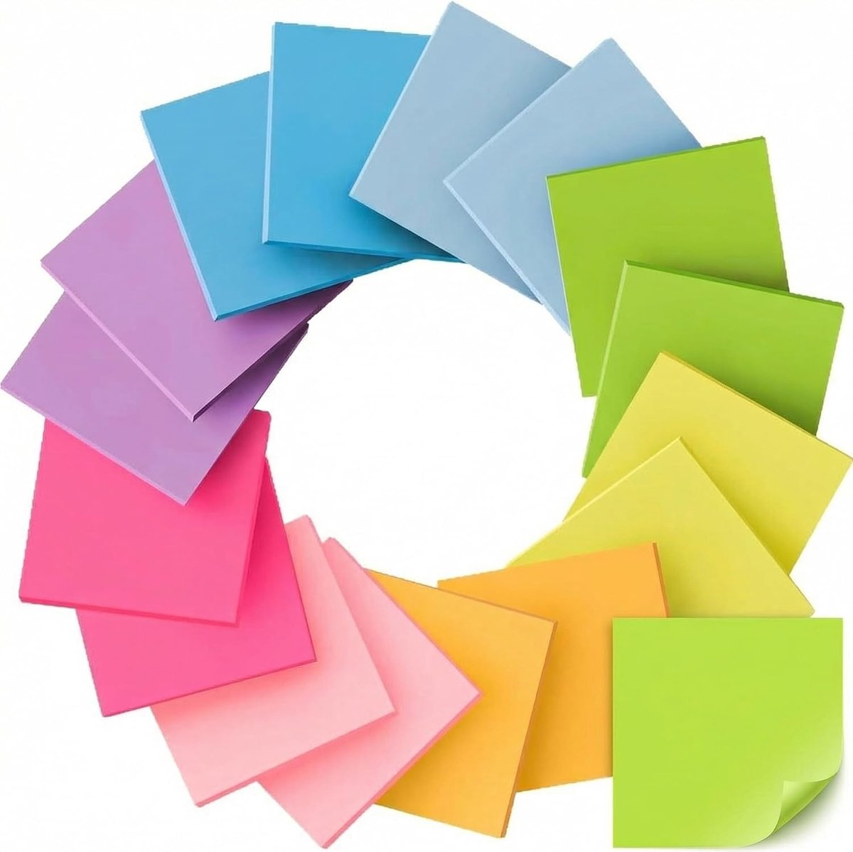 SnelShoppen - Zelfklevende Notitieblaadjes 76x76mm, 18 stuks, 9 Kleuren, Herbruikbare Super Sticky Notes voor Notities, To-Do Lijsten, Herinneringen e