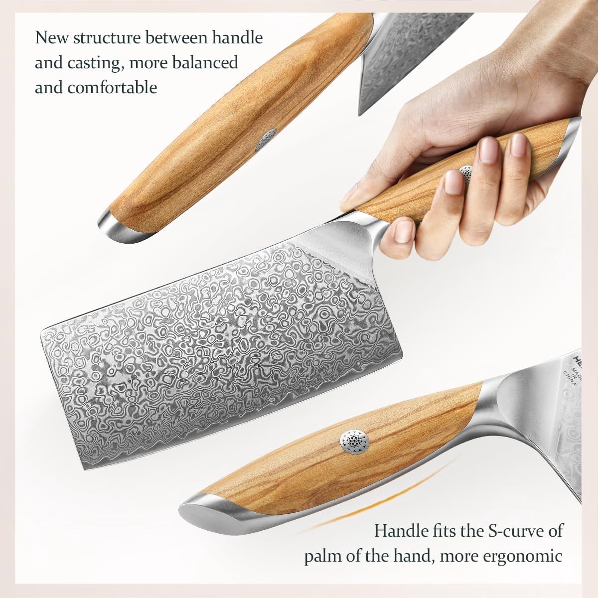 SnelShoppen - Professionele Damask Stalen Koksmes, 73 Laags Chopping Knife met Volle Tang, 14Cr14MoVNb Staal, Keuken, Koken, Chef