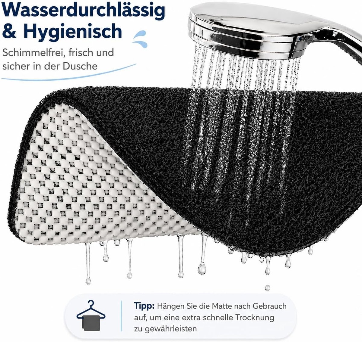 SnelShoppen - Non Slip Badmat Douchemat - Antislip Waterdoorlatend PVC - Zwart 60x60cm - Veilig en Comfortabel voor Bad of Douche
