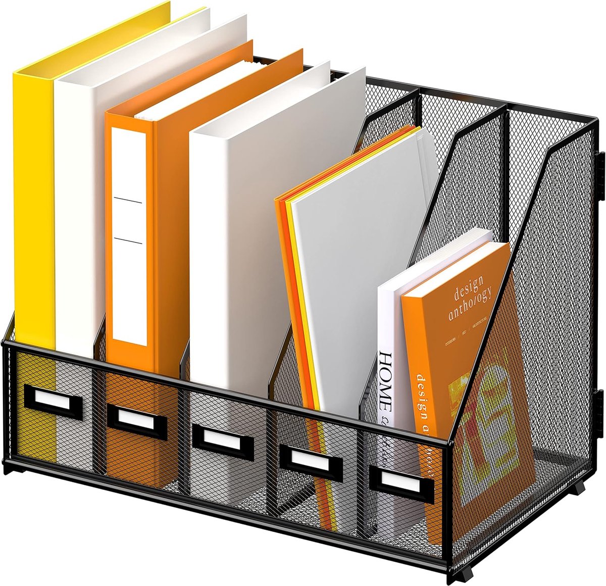SnelShoppen - Desk Organizer Metaal Magazinehouder Met 5 Verticale Compartimenten Voor Documenten, Brieven, A4 Papier, Kantoor, Thuis, School, Zwart